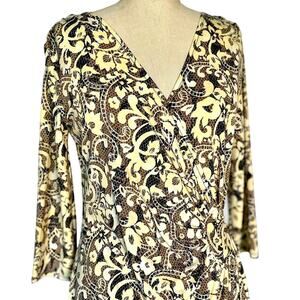Womens Dress Size 10 Paisley Yellow Three Quarter Sleeve Midi Modest